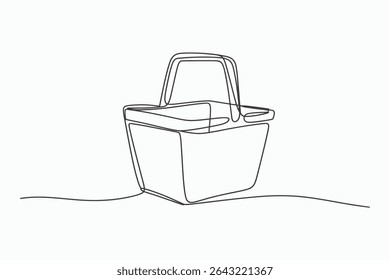 Single continuous line drawing of a simple shopping basket or pail. Minimalist design, perfect for websites, apps, or presentations needing a clean, modern aesthetic.
