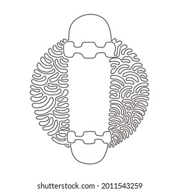 Single continuous line drawing skateboard, back side. Empty plywood skateboard for freestyle skill. Clear deck for street sport. Swirl curl circle background style. One line draw graphic design vector