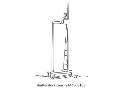 Single continuous line drawing of skyscraper. Home architectural building isolated minimalism concept. Dynamic one line draw graphic design vector illustration on white background