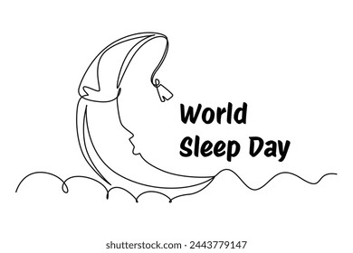 Single continuous line drawing Sleeping icons of the moon. Banner for world sleep day minimalist concept. Simple line, continuous line.