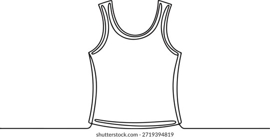 Un dibujo de línea continua de una camiseta sin mangas o una camiseta, que representa un icono minimalista de la moda y la ropa.