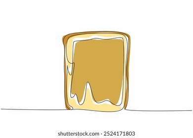 Single continuous line drawing a slice of bread spread with peanut butter. Baked is more delicious. More creamy. Delicious breakfast. National Peanut Butter Day. One line design vector illustration