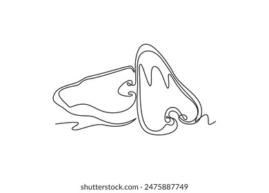 Single continuous line drawing sliced healthy organic bell fruits for orchard logo identity. Fresh rose apple fruitage concept for fruit garden icon. One line draw graphic design vector illustration