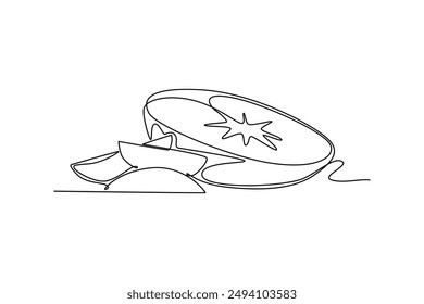 Single continuous line drawing sliced healthy organic spud potatoes for farm logo identity. Fresh food crop concept for vegan plantation icon. Dynamic one line draw graphic design vector illustration