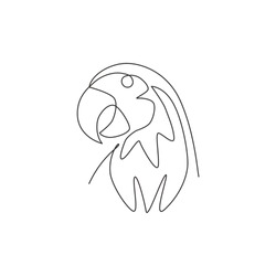 Single Continuous Line Drawing Of Smart Funny Parrot Bird Head For Company Logo Identity. Flying Animal Mascot Concept For Pet Lover Club Icon. Trendy One Line Draw Graphic Design Vector Illustration
