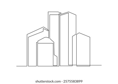 Single continuous line drawing Smart building architecture. Building architecture property isolated minimalism concept. Dynamic one line graphic design vector illustration on white background