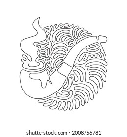 Tubo de humedecimiento de línea continua con humo. Cañera de tabaco aislada. Tubo para fumar tabaco. Estilo de fondo del círculo de redondeo giratorio. ilustración vectorial de diseño gráfico de una línea dinámica