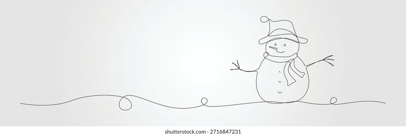 Dibujo de línea continuo único de un diseño de Ilustración vectorial de muñeco de nieve. diseño de tema de invierno de arte de línea