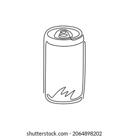 Single continuous line drawing soda aluminum can icon. Soda refreshing drink in summer concept. For flyer, sticker, card, logo, symbol, print, poster. One line draw graphic design vector illustration