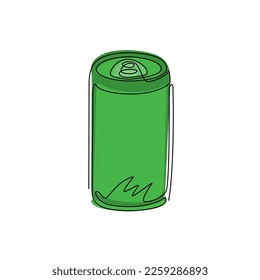 Single continuous line drawing soda aluminum can icon. Soda refreshing drink in summer concept. For flyer, sticker, card, logo, symbol, print, poster. One line draw graphic design vector illustration