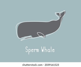 Single continuous line drawing of sperm whale for marine company logo identity. Big fish mammal animal mascot concept for business logotype. Modern one line draw design illustration vector graphic