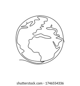 Single continuous line drawing of sphere global earth for logo label. World globe concept for study educational knowledge. Dynamic one line draw graphic vector illustration