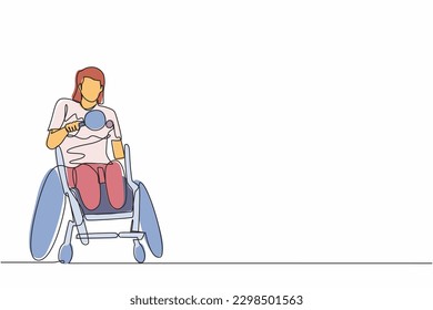 Single continuous line drawing  sportswoman in wheelchair playing table tennis. Disability games championship. Hobbies and interests of people with disabilities. One line graphic design vector