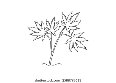 Single continuous line drawing spring maple leaf logo. Botany style concept for poster, wall art, tote bag, mobile case, shirt, sticker print. Dynamic one line draw graphic design vector illustration