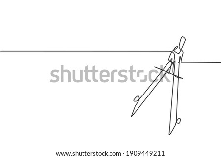 Single continuous line drawing of springbow compass for drawing circle. Back to school minimalist style. Bow compass, education concept. Modern one line draw graphic design vector illustration