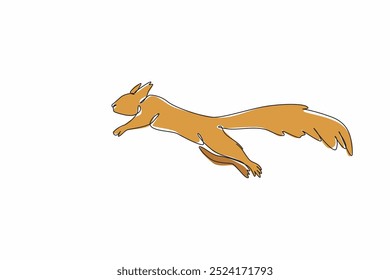 Single continuous line drawing squirrel is jumping. Natural behavior. Running. Avoiding incoming threats. Funny pets. Wildlife. National Squirrel Appreciation Day. One line design vector illustration