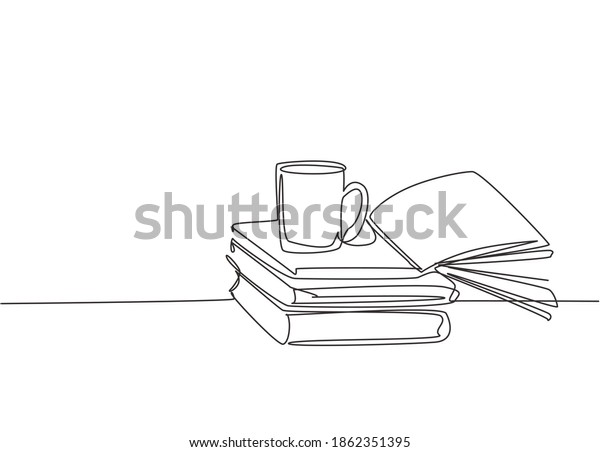 Single Continuous Line Drawing Stack Books Stock Vector (Royalty Free ...
