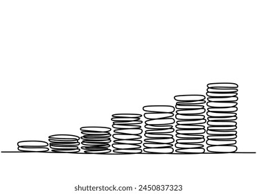 Single continuous line drawing step of coins stacks