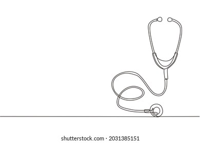 Single continuous line drawing Stethoscope graphic icon. Stethoscope sign isolated on white background. Symbol medicine. Medical healthy logo. Dynamic one line draw graphic design vector illustration