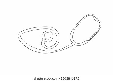 Single continuous line drawing stethoscope with wires forming eyes. Conduct intensive examination for symptoms of eye disease. Precautions. World Glaucoma Day. One line design vector illustration