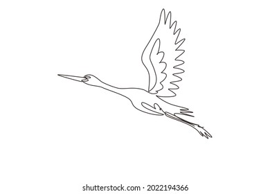 Single continuous line drawing storks flying in sky. Bird as symbol for baby shower, delivery, news, pregnancy. Spring mood concept. Bird life nature. One line draw graphic design vector illustration