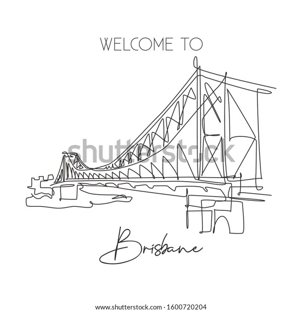 Single continuous line drawing Story Bridge\
landmark. Beautiful famous place in Brisbane, Australia. World\
travel home wall decor poster art concept. Modern one line draw\
design vector\
illustration