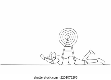 Single continuous line drawing stressed robot under heavy target burden. Exhausted to achieve, win business competition. Future technology development. One line draw graphic design vector illustration