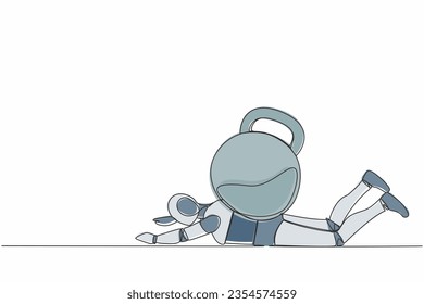 Robot de una línea continua estresado bajo pesada carga de timbre. Crisis financiera y pago de crédito. Desarrollo tecnológico. Inteligencia artificial. Ilustración vectorial de diseño de una línea