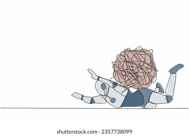 Einfach kontinuierlicher Linienzieher Stressroboter unter starker Strangbelastung. Angst vor Arbeitsschwierigkeiten, Überlastung, Wirtschaftskrisenproblem. Künftige Technologieentwicklung. Einzeilige Zeichentechnik