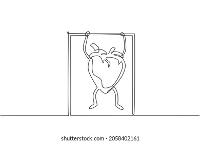 Single Continuous Line Drawing Strong And Healthy Human Heart Organ. Heart Doing Pull Up Exercise, Workout, Bodybuilder. Sport And Fitness For Health. One Line Draw Graphic Design Vector Illustration