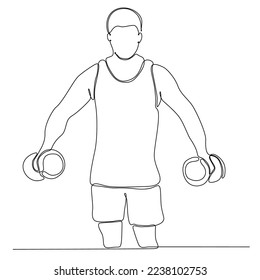 
Single continuous line drawing of strong young weightlifting man getting ready for barbell training in gym. Weightlifting workout concept. Trendy one line draw graphic design vector illustration