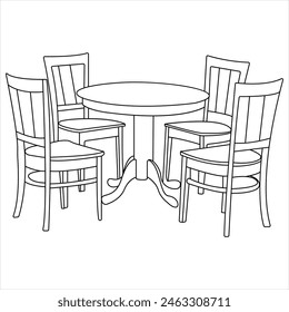 Single continuous line drawing stylish fashion dining table and chair outline vector illustration