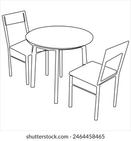 Single continuous line drawing stylish fashion dining table and chair outline vector illustration
