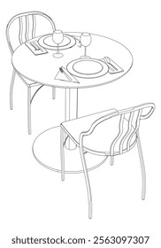 Single continuous line drawing stylish fashion dining table and chair outline vector illustration.