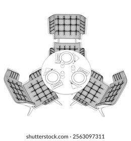 Single continuous line drawing stylish fashion dining table and chair outline vector illustration.