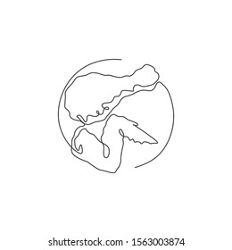 Single continuous line drawing of stylized spicy wings fried chicken logo label. Emblem fast food restaurant concept. Modern one line draw design vector illustration for shop or food delivery service