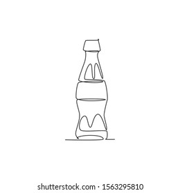 Single continuous line drawing of stylized soft drink on glass bottle logo label. Emblem drink store concept. Modern one line draw design vector illustration for cafe, shop or food delivery service