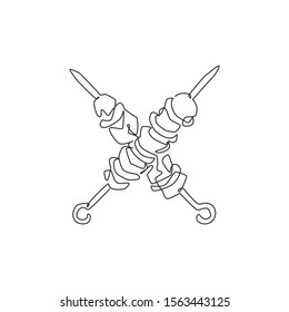 Single continuous line drawing of stylized Turkish kebab shop logo label. Emblem fast food restaurant concept. Modern one line draw design vector illustration for cafe, store or food delivery service