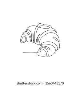 Single continuous line drawing of stylized sweet online croissant cake shop logo label. Emblem pastry store concept. Modern one line draw design vector illustration for cafe or food delivery service