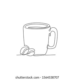 Single continuous line drawing of stylized mug of cappuccino coffee logo label. Emblem coffee shop concept. Modern one line draw design vector illustration for cafe, shop or drink delivery service
