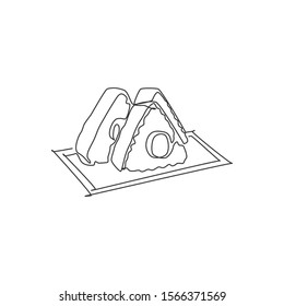 Single continuous line drawing of stylized Japanese onigiri logo label. Emblem seafood sushi restaurant concept. Modern one line draw design vector illustration for cafe, shop or food delivery service