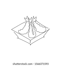 Single continuous line drawing of stylized Japanese prawn tempura logo label. Emblem seafood restaurant concept. Modern one line draw design vector illustration for cafe, shop or food delivery service