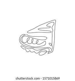 Single continuous line drawing of stylized crispy crepes with syrup,  sauce chocolate stuffing logo label. Sweet snack restaurant concept. Modern one line draw design vector illustration for cafe shop