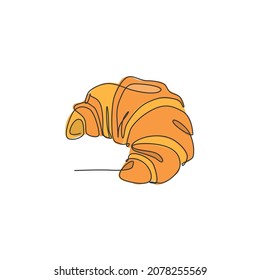 Single continuous line drawing of stylized sweet online croissant cake shop logo label. Emblem pastry store concept. Modern one line draw design vector illustration for cafe or food delivery service