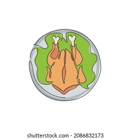 Single continuous line drawing of stylized roasted turkey for festival holiday celebration. Special menu from restaurant. Modern one line draw design vector graphic illustration for food display
