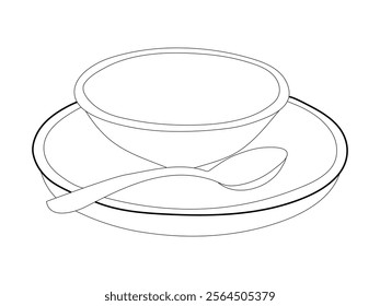 Single continuous line drawing of stylized bowl of cereal breakfast, Healthy whole wheat food concept.