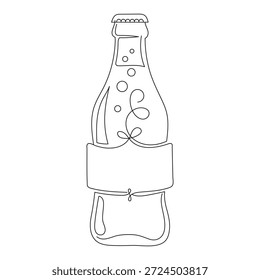 Eine einzige durchgehende Linie Zeichnung eines stilisierten Erfrischungsgetränks auf einer Glasflasche. Konzept für das Logo eines Getränkelagers. Bearbeitbare Zeile.