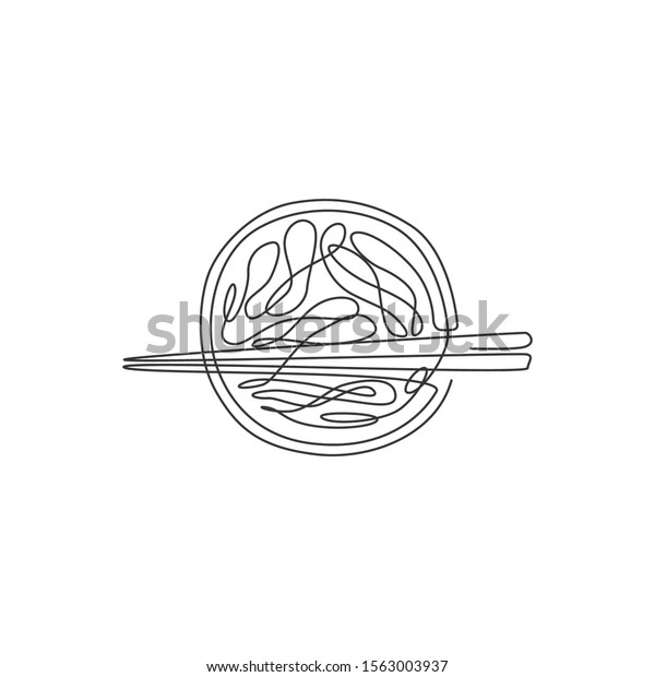 Single continuous line drawing of stylized hot\
spicy noodles logo label. Emblem fast food restaurant concept.\
Modern one line draw design vector illustration for bar, shop or\
food delivery service