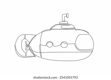 Submarino de línea continua que se mueve debajo de la superficie del agua. Vehículo de combate de la Armada. Los héroes bajo el agua. Marítimo. Día Nacional del Submarino. Ilustración vectorial de diseño de una línea