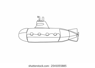 Single continuous line drawing the submarine with four porthole. Marine and freshwater science. Deep sea support vehicle. Maneuverability. National Submarine Day. One line design vector illustration